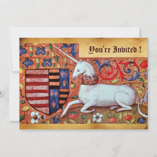 UNICORN MEDIEVAL FANTASY FLOWERS, FLORAL PARCHMENT KAART