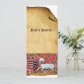 UNICORN MEDIEVAL FANTASY FLOWERS, FLORAL PARCHMENT KAART (Staand voorkant)
