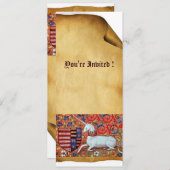 UNICORN MEDIEVAL FANTASY FLOWERS, FLORAL PARCHMENT KAART (Voorkant / Achterkant)