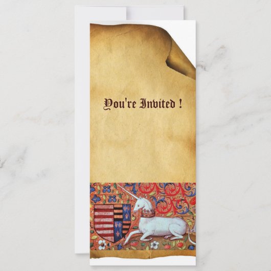 UNICORN MEDIEVAL FANTASY FLOWERS, FLORAL PARCHMENT KAART (Voorkant)