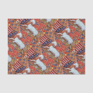 UNICORN, MEDIEVAL FANTASY FLOWERS, FLORAL SWIRLS TISSUEPAPIER