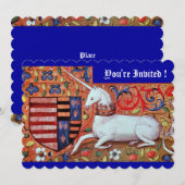 UNICORN MEDIEVAL FANTASY FLOWERS, RED BLUE FLORAL KAART (Voorkant / Achterkant)