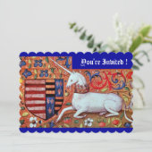 UNICORN MEDIEVAL FANTASY FLOWERS, RED BLUE FLORAL KAART (Staand voorkant)