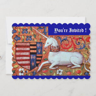 UNICORN MEDIEVAL FANTASY FLOWERS, RED BLUE FLORAL KAART