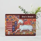 UNICORN, MEDIEVAL FANTASY FLOWERS, RED BLUE FLORAL KAART (Staand voorkant)