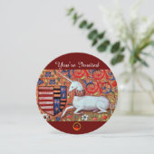 UNICORN MEDIEVAL FANTASY FLOWERS, RED WHITE FLORAL KAART (Staand voorkant)