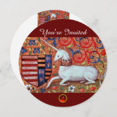 UNICORN MEDIEVAL FANTASY FLOWERS, RED WHITE FLORAL KAART (Voorkant / Achterkant)