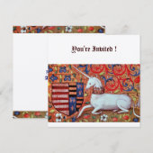 UNICORN MEDIEVAL FANTASY FLOWERS, RED WHITE FLORAL KAART (Voorkant / Achterkant)