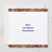 UNICORN MEDIEVAL FANTASY FLOWERS, RED WHITE FLORAL KAART (Achterkant)