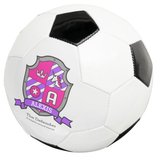 Unicorn meisjes noemen Alexis roze paarse Socc Voetbal (Drie kwart)