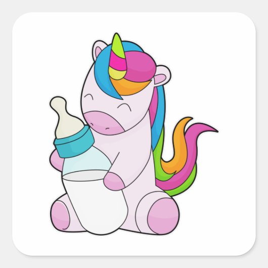 Unicorn Melkfles Vierkante Sticker (Voorkant)