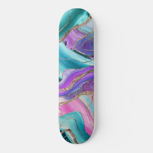 Unicorn Mermaid Agate Glitter Glam #1 #marble Persoonlijk Skateboard (Voorkant)