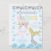 Unicorn Mermaid Birthday Party Invitation Invite Kaart (Voorkant)