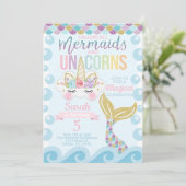 Unicorn Mermaid Birthday Party Invitation Invite Kaart (Staand voorkant)