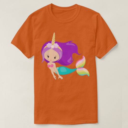 Unicorn Mermaid Cute Mermaid Paars Hair Shell T-shirt (Design voorkant)