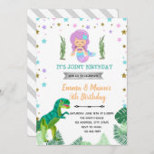 Unicorn mermaid dinosaur poolpartij kaart (Voorkant / Achterkant)