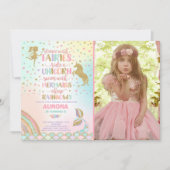 Unicorn Mermaid en Fairy Birthday Invitation Kaart (Voorkant)