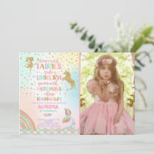 Unicorn Mermaid en Fairy Birthday Invitation Kaart (Staand voorkant)