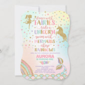 Unicorn Mermaid en Fairy Birthday Invitation Kaart (Voorkant)