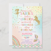 Unicorn Mermaid en Fairy Birthday Invitation Kaart (Voorkant)