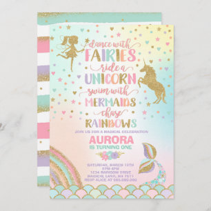 Unicorn Mermaid en Fairy Birthday Invitation Kaart