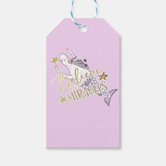 Unicorn Mermaid Modern Trendy Believe in Miracles Cadeaulabel (Voorkant)