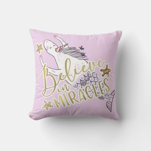 Unicorn Mermaid Modern Trendy Believe in Miracles Kussen (Voorkant)