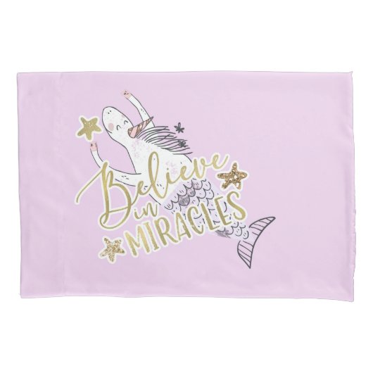 Unicorn Mermaid Modern Trendy Believe in Miracles Kussensloop (Voorkant)
