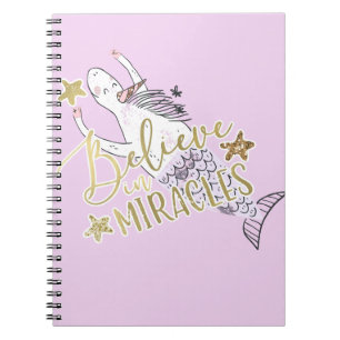Unicorn Mermaid Modern Trendy Believe in Miracles Notitieboek