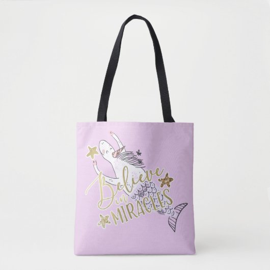 Unicorn Mermaid Modern Trendy Believe in Miracles Tote Bag (Voorkant)