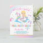 Unicorn & Mermaid Pool Party Birthday Uitnodiging (Staand voorkant)