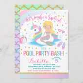 Unicorn & Mermaid Pool Party Birthday Uitnodiging (Voorkant / Achterkant)