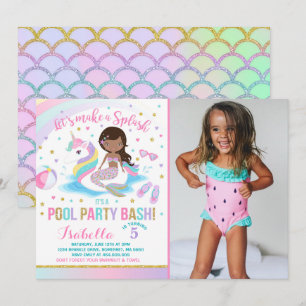 Unicorn & Mermaid Pool Party Birthday Uitnodiging