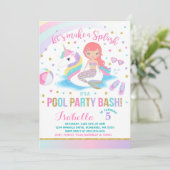 Unicorn & Mermaid Pool Party Birthday Uitnodiging (Staand voorkant)