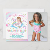 Unicorn & Mermaid Pool Party Birthday Uitnodiging (Voorkant)