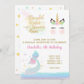 Unicorn & Mermaid Tail-uitnodiging | RAINBOW GOLD Kaart (Voorkant / Achterkant)