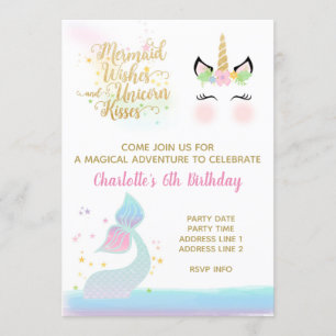 Unicorn & Mermaid Tail-uitnodiging   RAINBOW GOLD Kaart