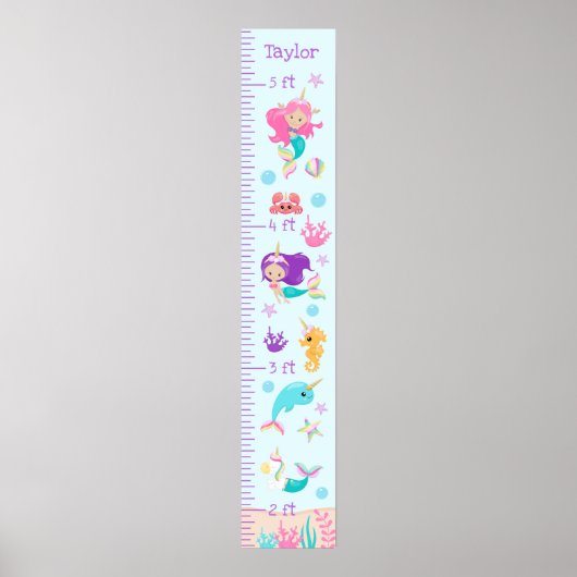 Unicorn Mermaids Growth Chart Light Skin Tone Poster (Voorkant)