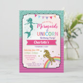 Unicorn & Mermaids Invitations Girl's Birthday Kaart (Staand voorkant)