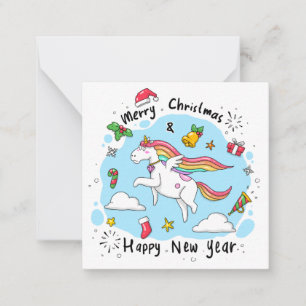 Unicorn Merry Kerstmis en Happy Nieuwjaar Notitiekaartje