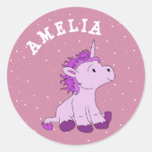 Unicorn met aangepaste naam Girl Ronde Sticker (Voorkant)
