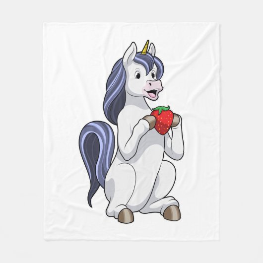 Unicorn met aardbeienvruchten fleece deken (Voorkant)