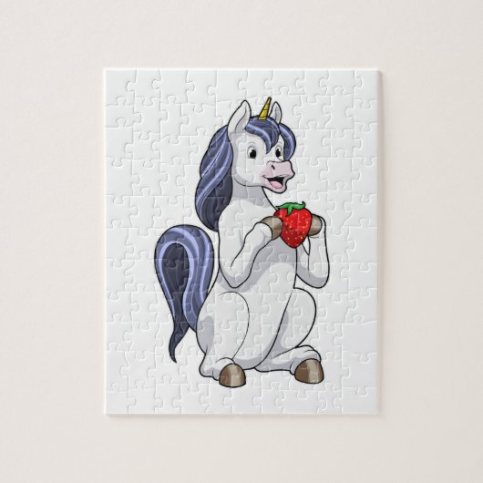 Unicorn met aardbeienvruchten legpuzzel (Verticaal)
