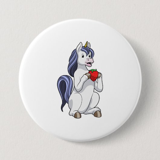 Unicorn met aardbeienvruchten ronde button 7,6 cm (Voorkant)