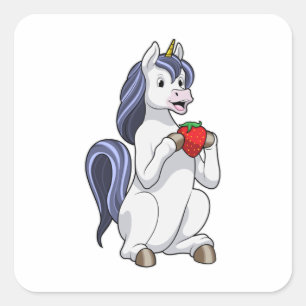 Unicorn met aardbeienvruchten vierkante sticker