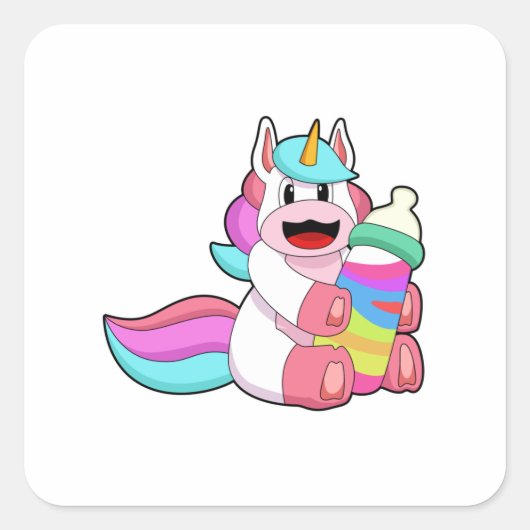 Unicorn met Baby flesje.PNG Vierkante Sticker (Voorkant)