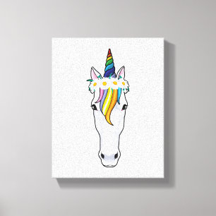 Unicorn met bloemen canvas afdruk