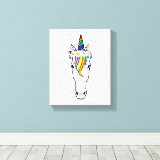 Unicorn met bloemen canvas afdruk (Insitu (Houten vloer))