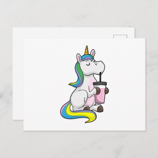 Unicorn met Bubble Tea Briefkaart (Voorkant / Achterkant)
