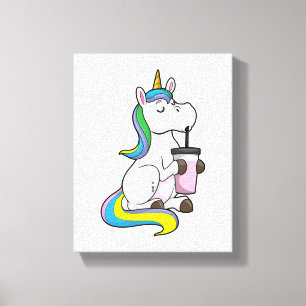 Unicorn met Bubble Tea Canvas Afdruk